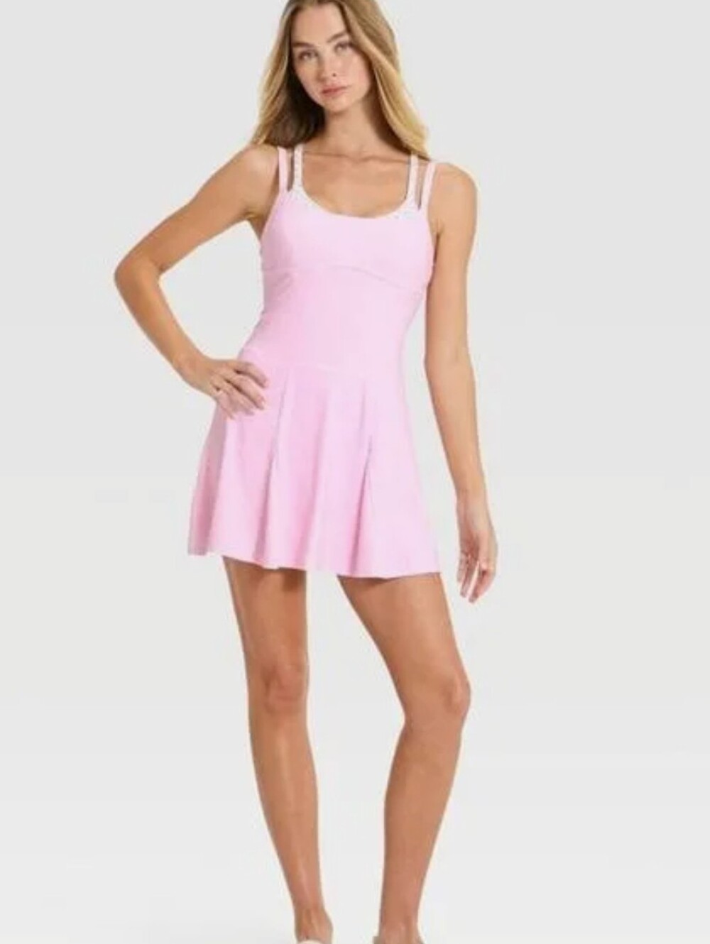 JoyLab Pink Skater Dress with Double-Strap Detail